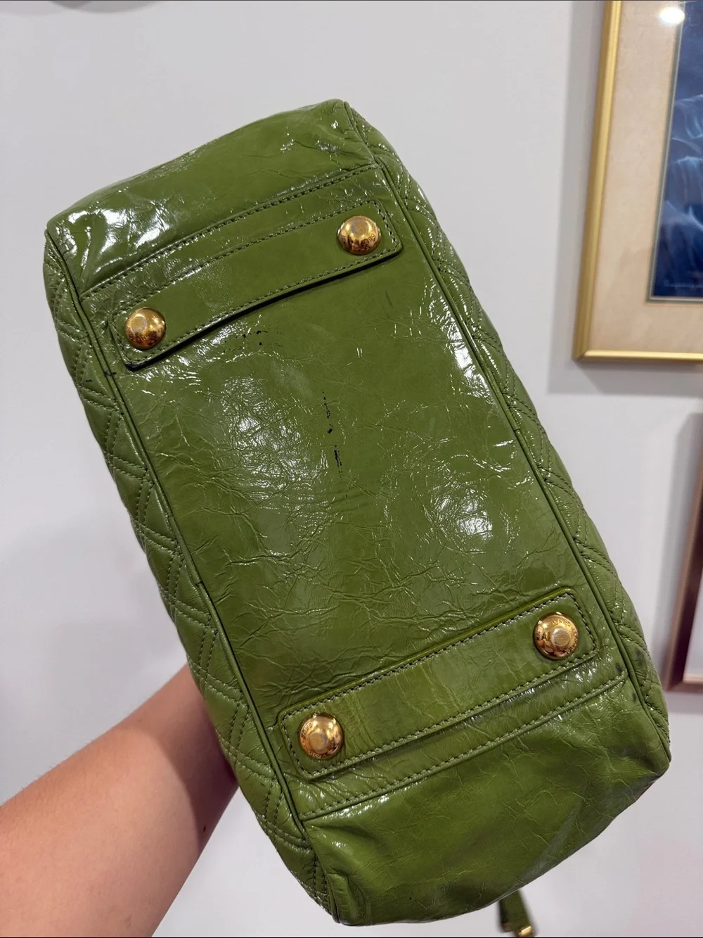 Marc Jacob’s Quilted Olive Green Barrel Handbag